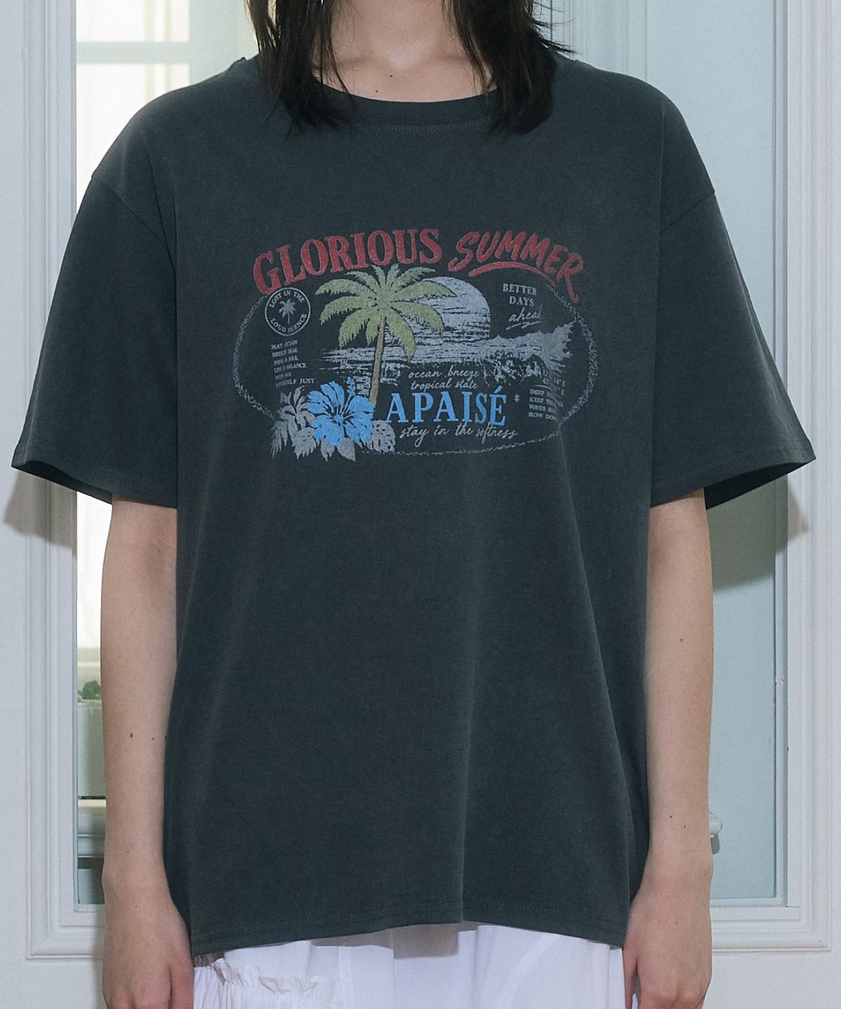 아페이즈(APAISE) Unisex Pigment Oversized Graphic T-Shirt(Charcoal)
