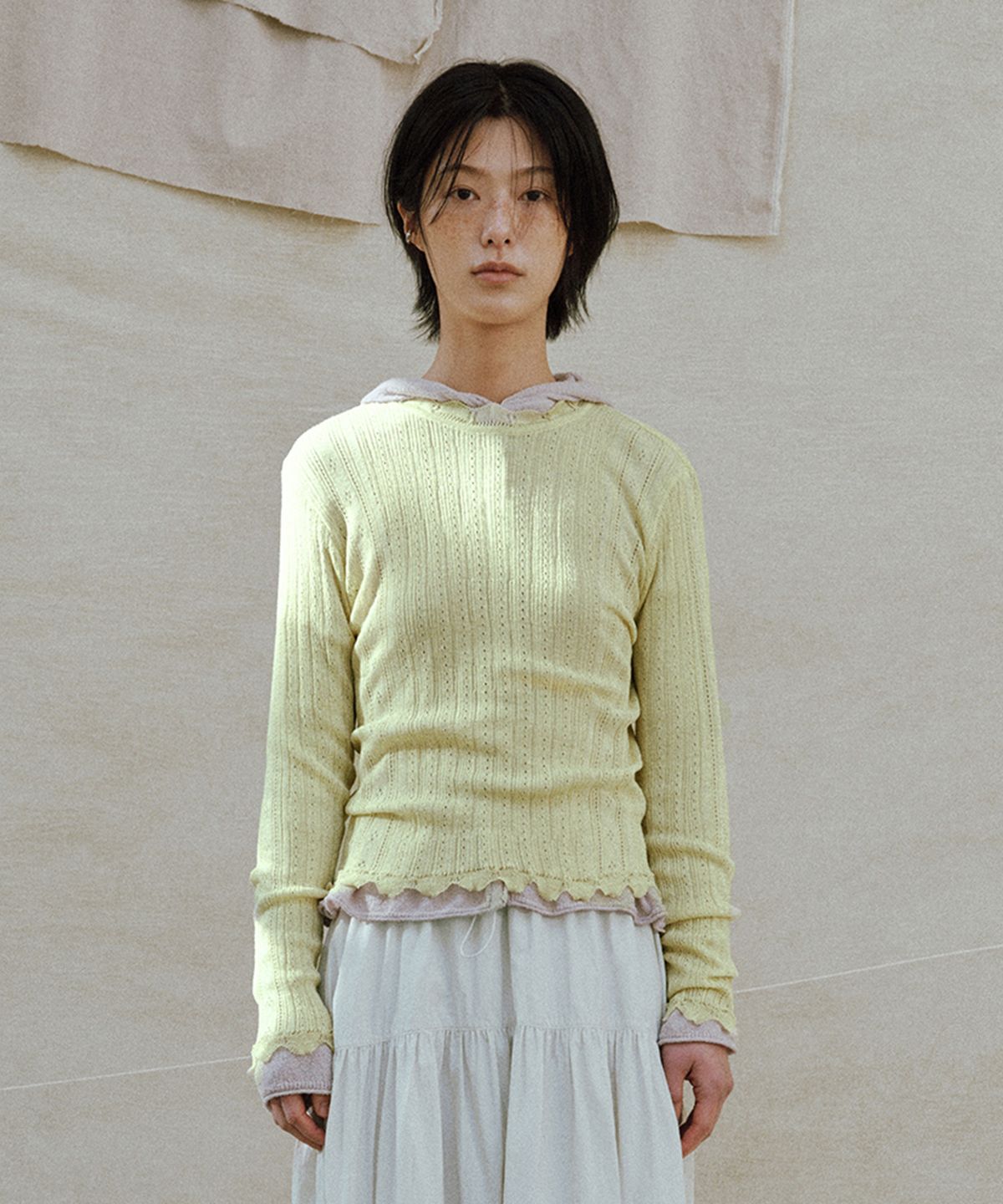 모노크롬(MONOCHROME) linen crochet pullover
