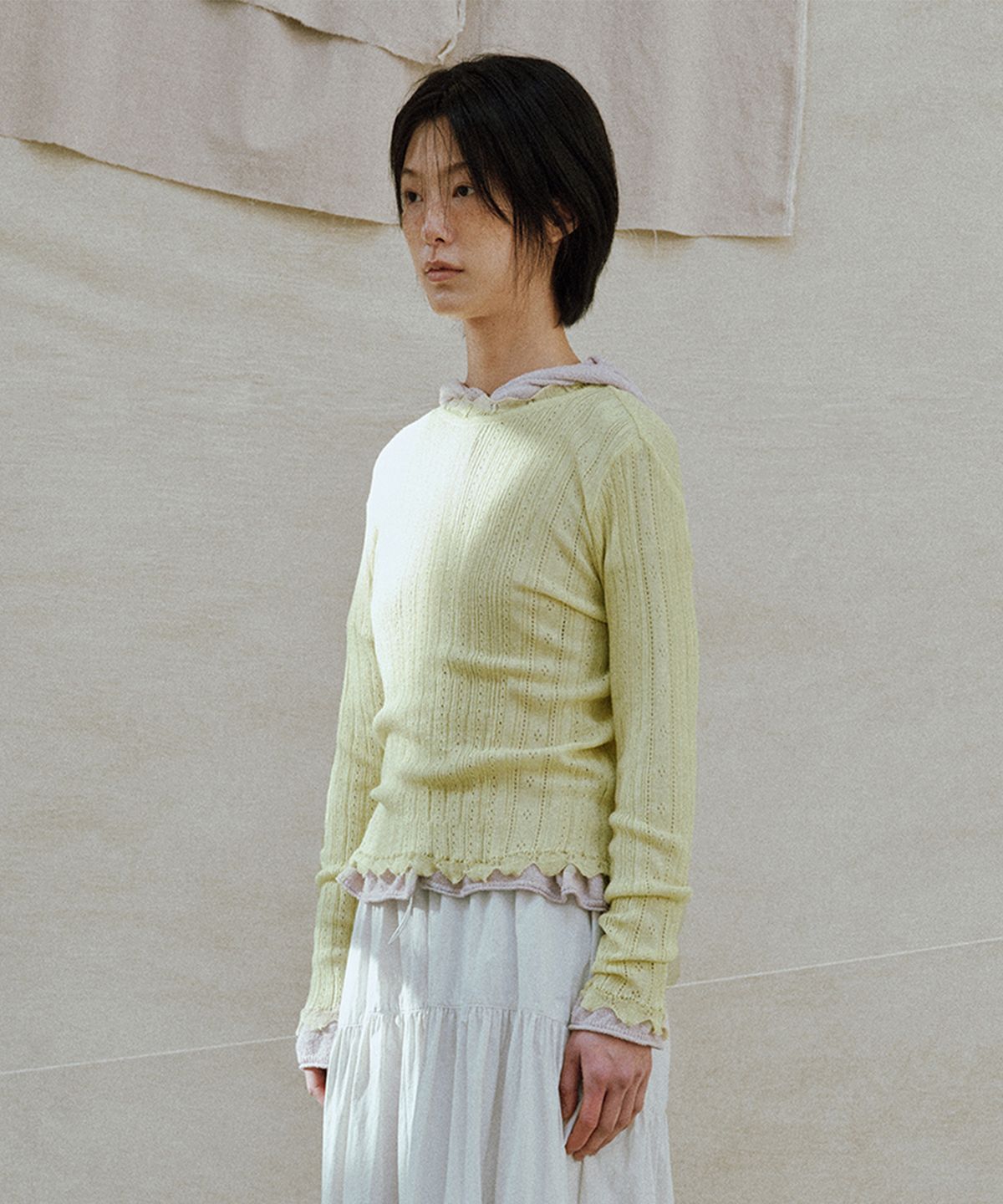 모노크롬(MONOCHROME) linen crochet pullover