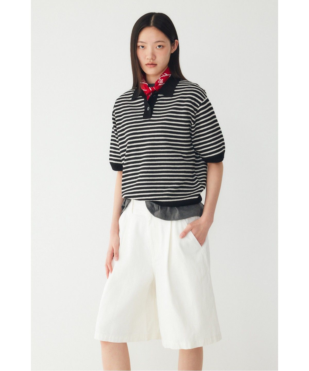 스튜디오 톰보이(STUDIO TOMBOY) 스트라이프 카라 풀오버 _블랙_9176352971