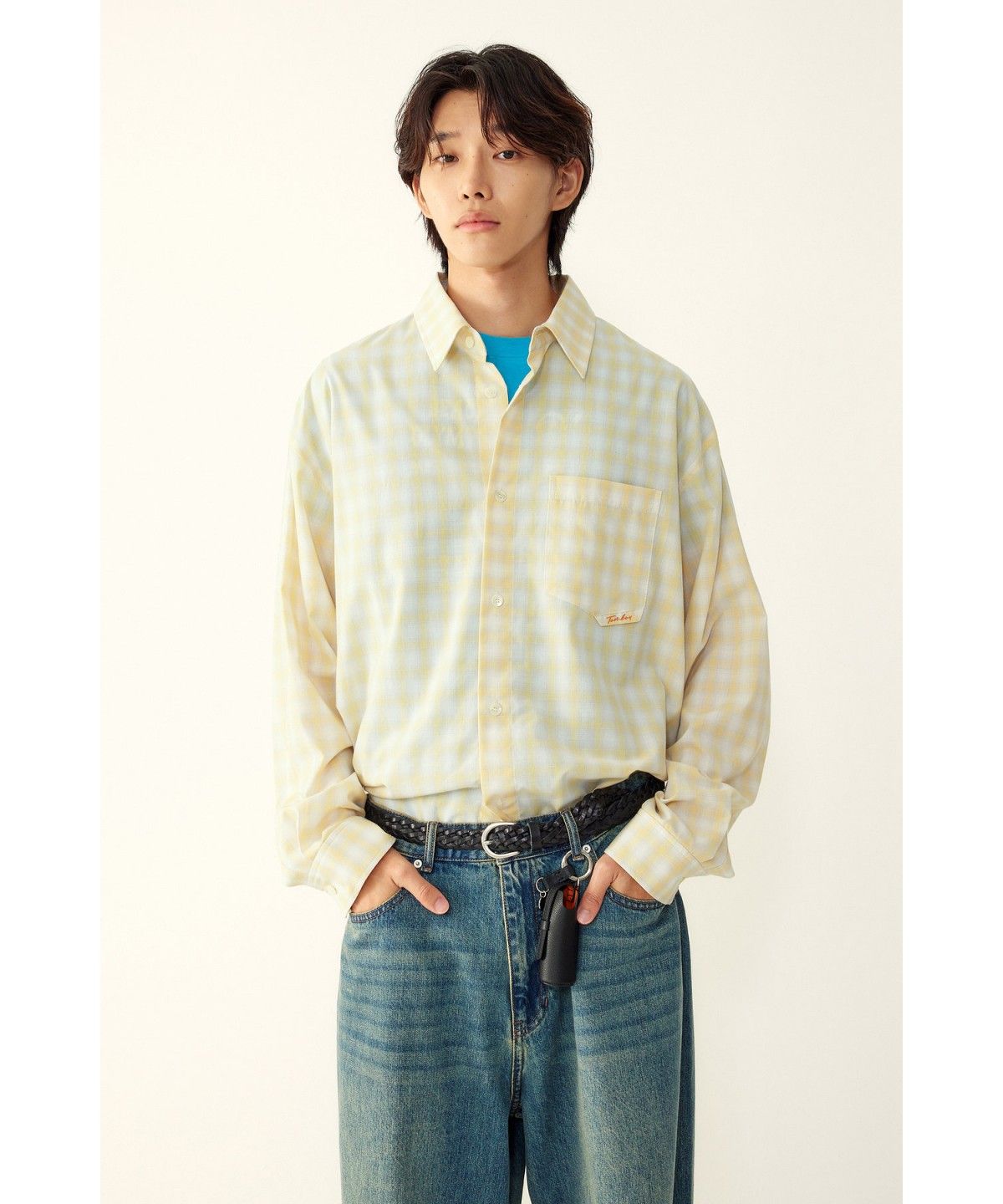 스튜디오 톰보이(STUDIO TOMBOY) [MEN] 엠브로이더드 포켓 디테일 체크 셔츠 _라이트 옐로우_9156321731