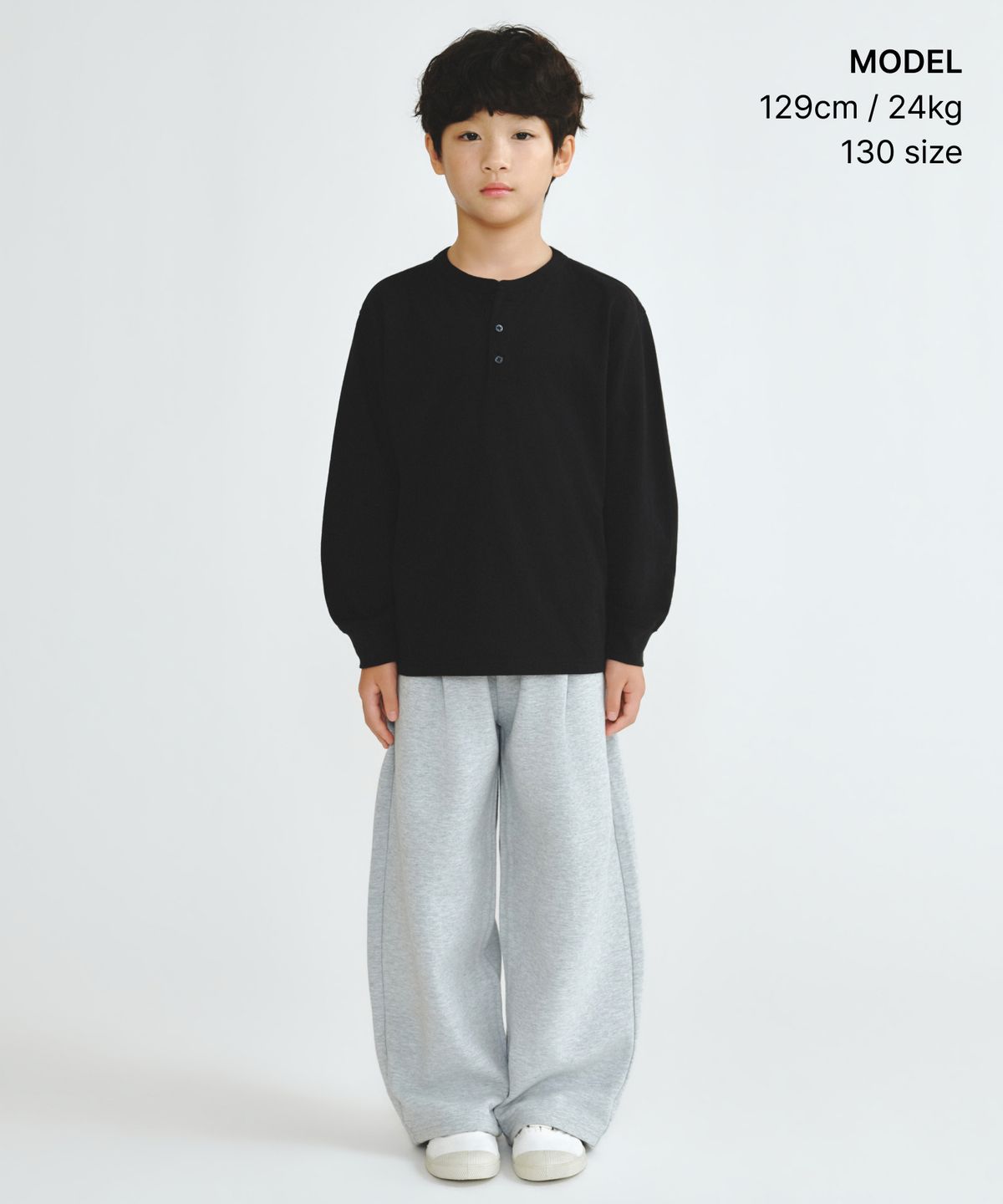 무신사 스탠다드 키즈(MUSINSA STANDARD KIDS) 더블 니트 데님 디테일 와이드 스웨트 팬츠 [미디엄 그레이]