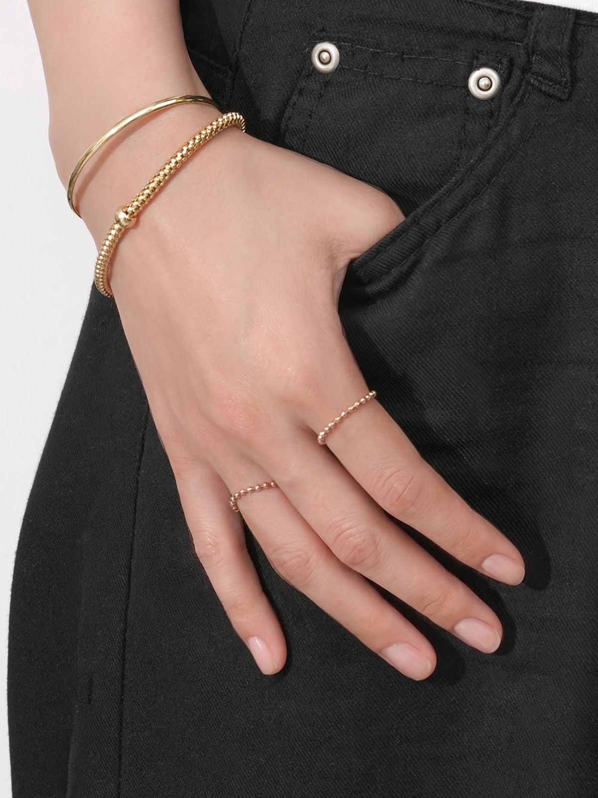 미니멀피어싱(MINIMALPIERCING) 14K 텍스처 컷팅 볼 체인 반지