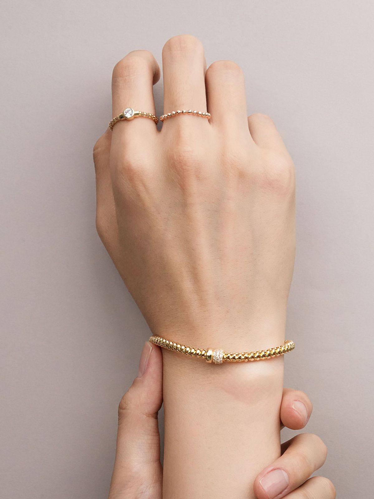 미니멀피어싱(MINIMALPIERCING) 14K 18K 시그니처 볼 큐빅 꼬임 텐션 팔찌