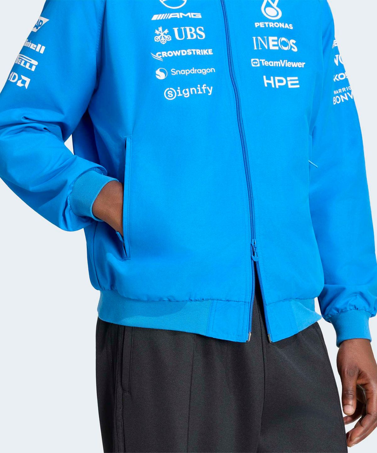 아디다스(ADIDAS) 메르세데스 AMG F1 팀 블루 원더 드라이버 해링턴 재킷 - 블루버드:화이트 / KT5125
