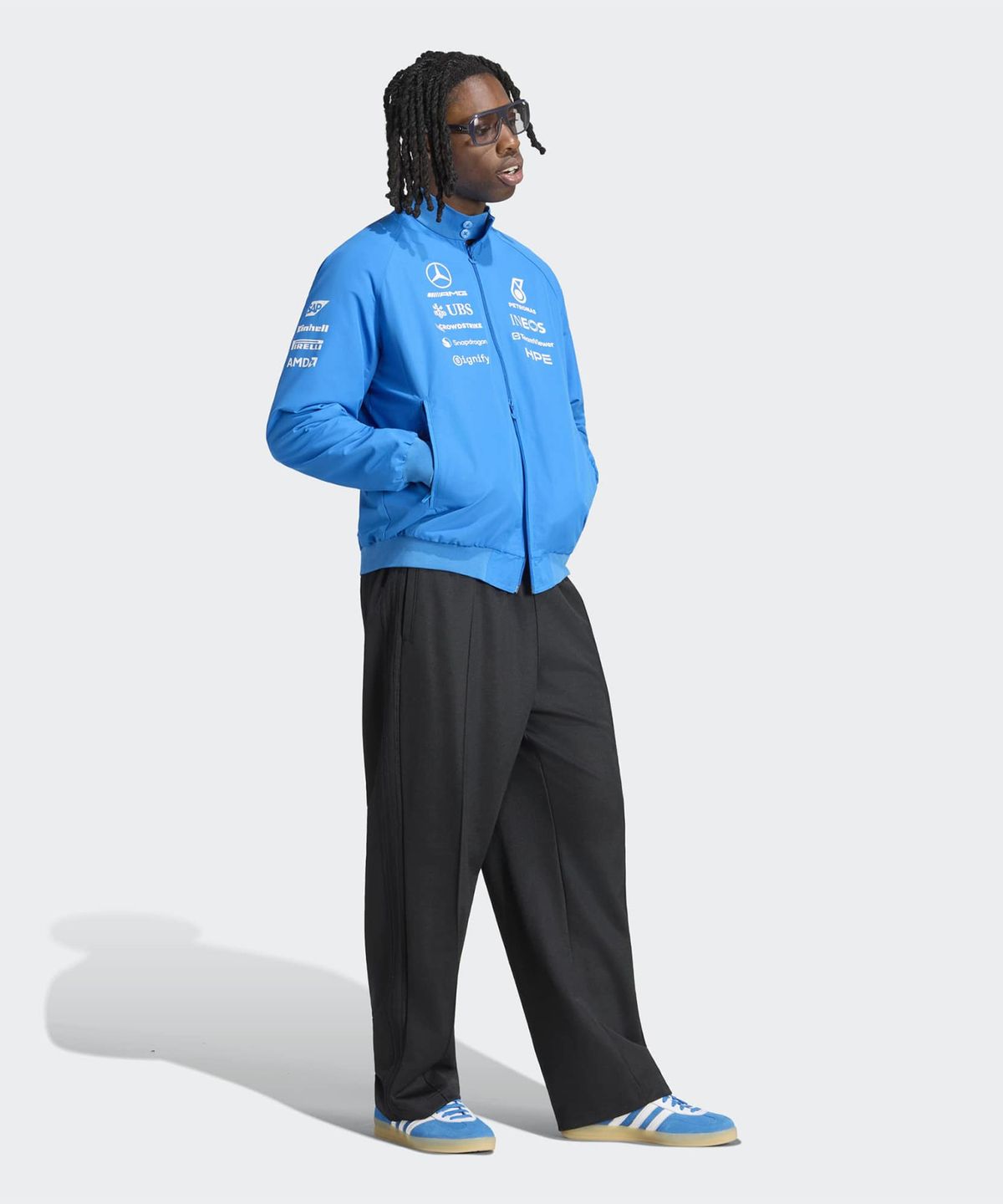 아디다스(ADIDAS) 메르세데스 AMG F1 팀 블루 원더 드라이버 해링턴 재킷 - 블루버드:화이트 / KT5125