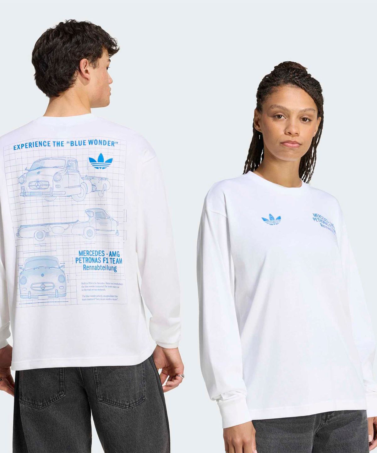 아디다스(ADIDAS) 메르세데스 AMG F1 팀 블루 원더 롱 슬리브 티 - 화이트:블루버드 / KT5131