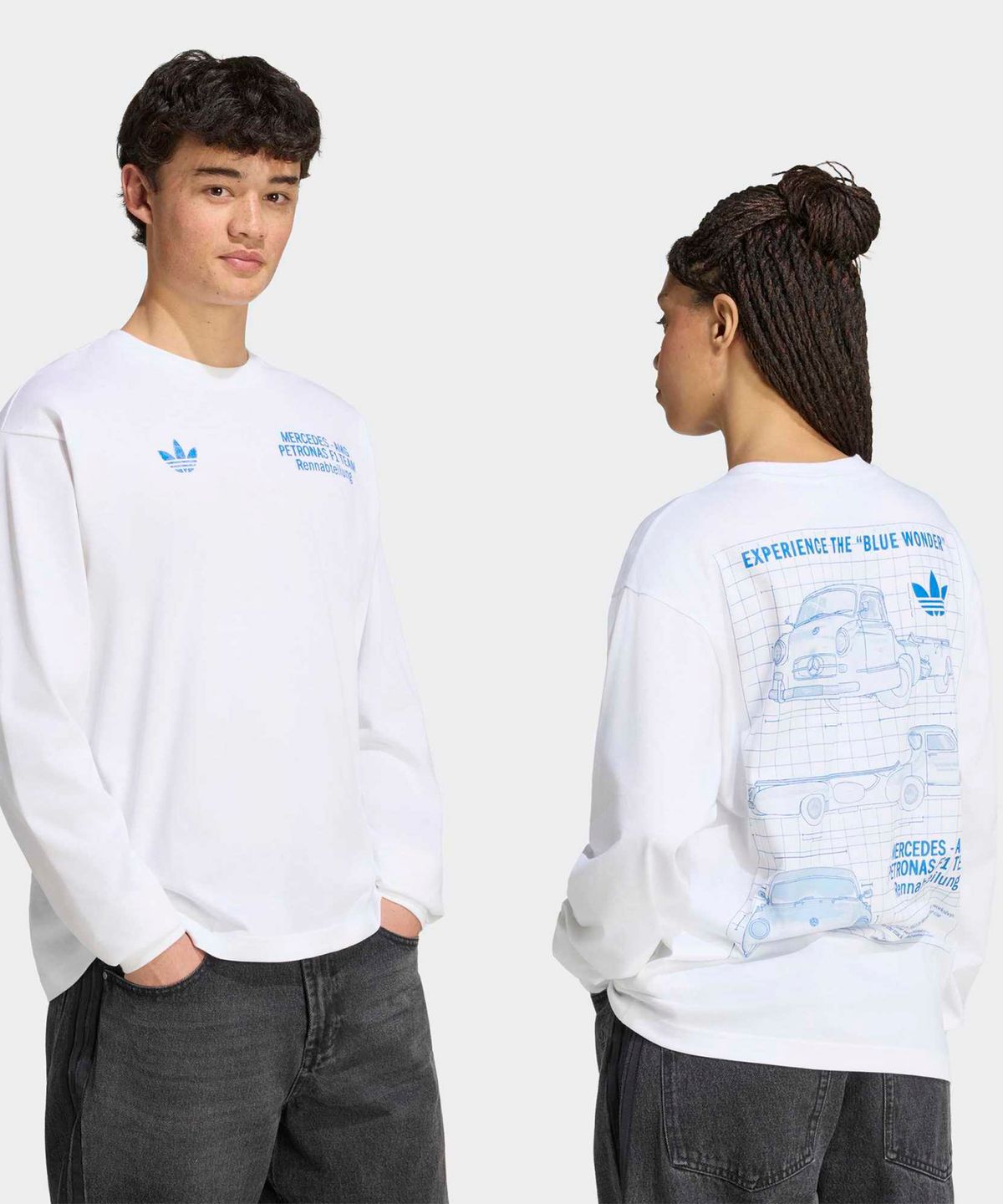아디다스(ADIDAS) 메르세데스 AMG F1 팀 블루 원더 롱 슬리브 티 - 화이트:블루버드 / KT5131