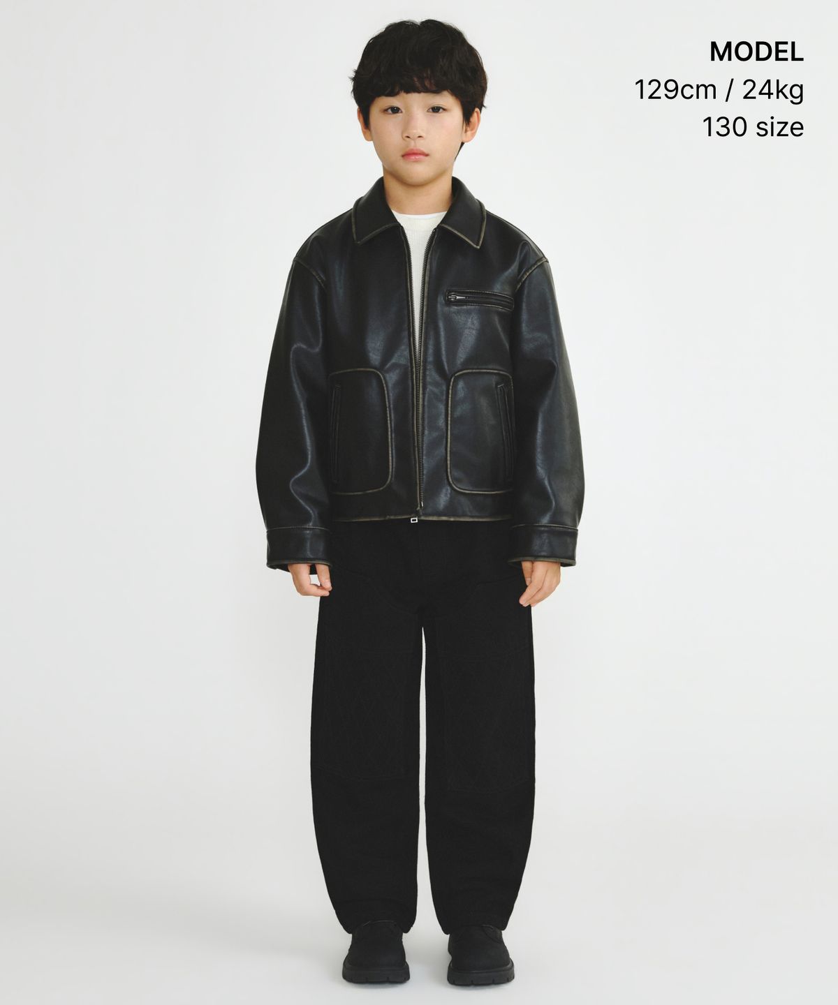무신사 스탠다드 키즈(MUSINSA STANDARD KIDS) 다이아몬드 스티치 카펜터 데님 팬츠 [블랙]