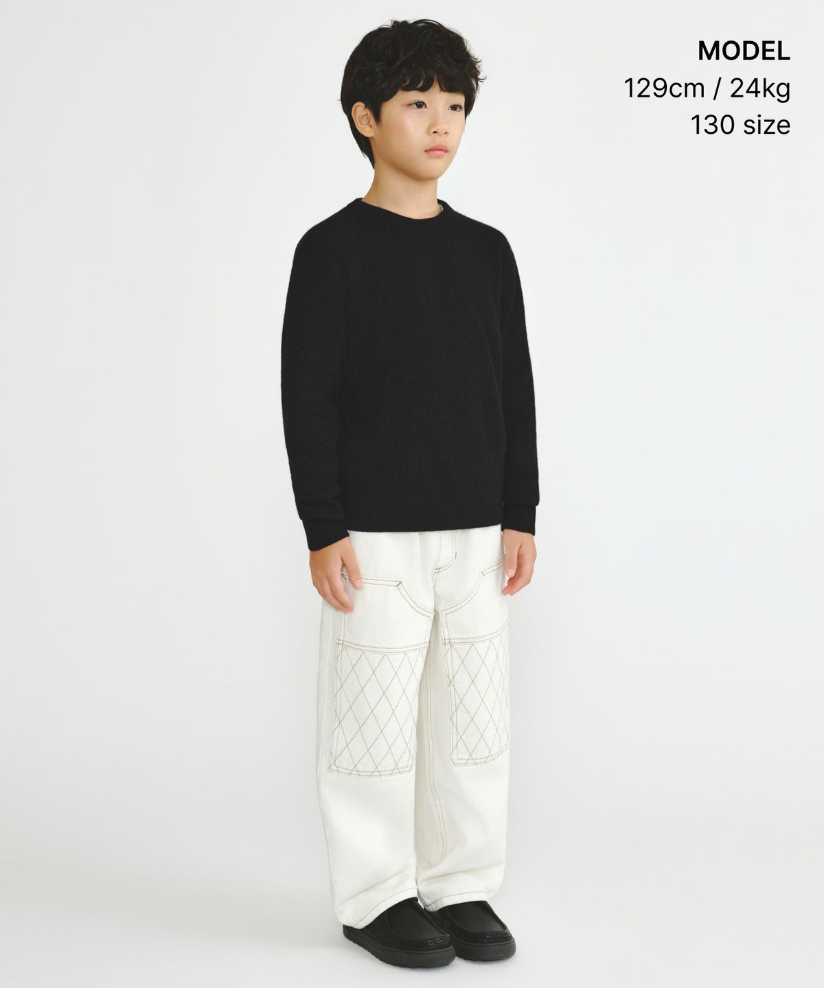 무신사 스탠다드 키즈(MUSINSA STANDARD KIDS) 다이아몬드 스티치 카펜터 데님 팬츠 [크림]