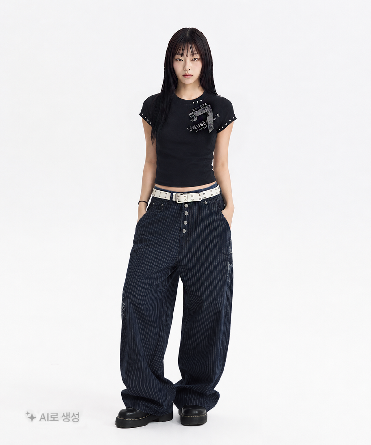 언유즈랩(UNUSEDLAB) 빈티지 7 스터드 반팔 티셔츠 [블랙]