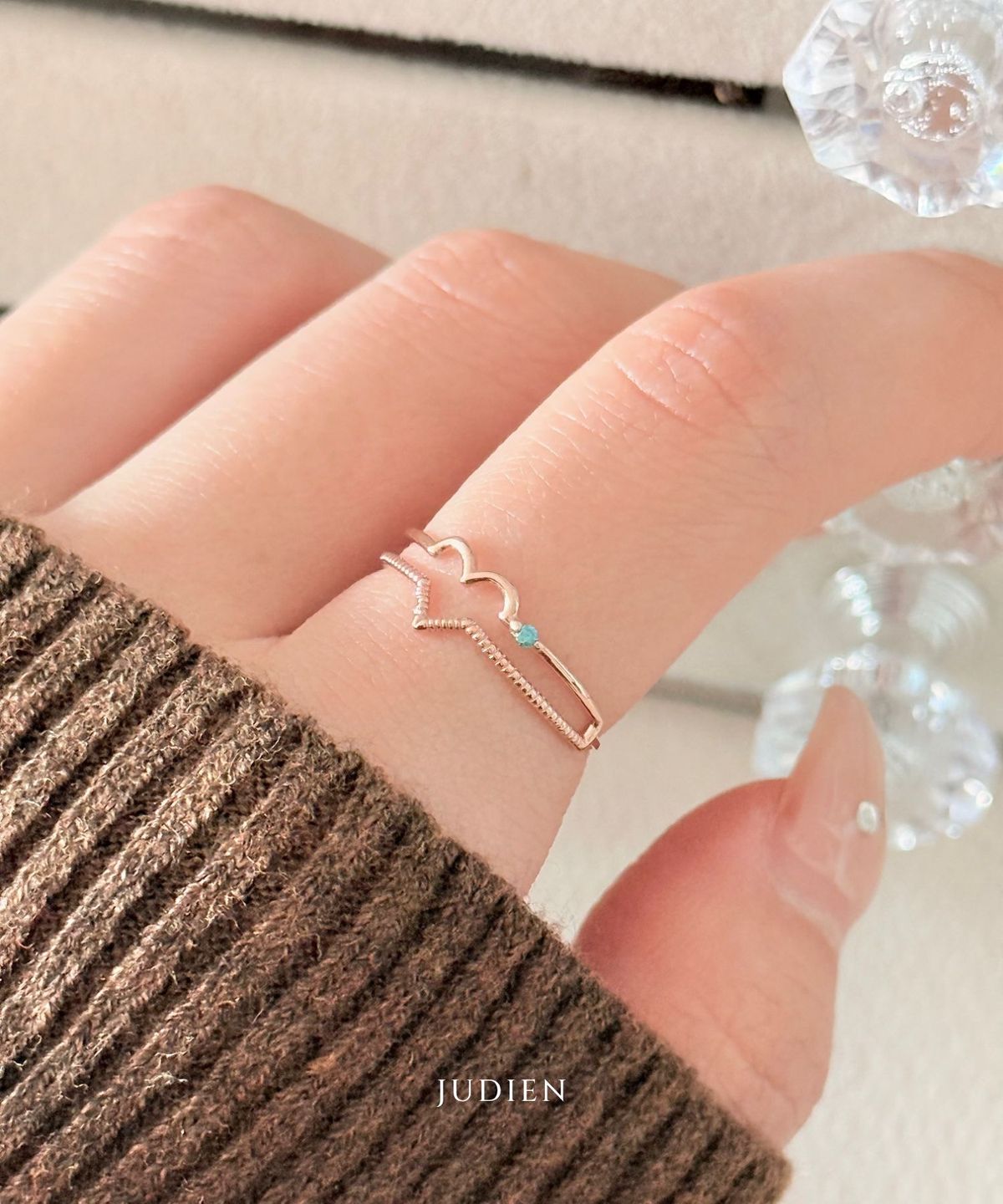 주디엔(JUDIEN) 14k 18k 루벨 블루다이아 하트 반지