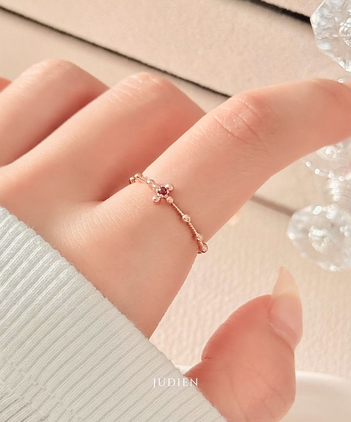 주디엔(JUDIEN) 10k 14k 18k 컬러 큐빅 십자가 묵주반지