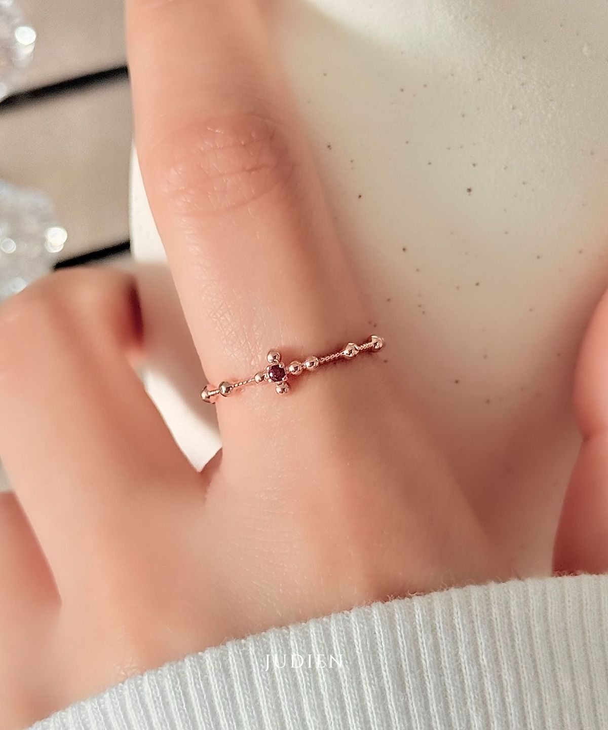주디엔(JUDIEN) 10k 14k 18k 컬러 큐빅 십자가 묵주반지