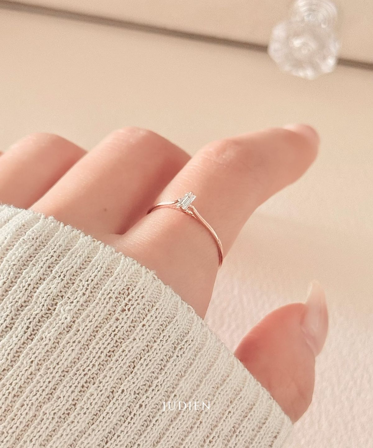 주디엔(JUDIEN) 14k 18k 심플 바게트 랩다이아 실반지