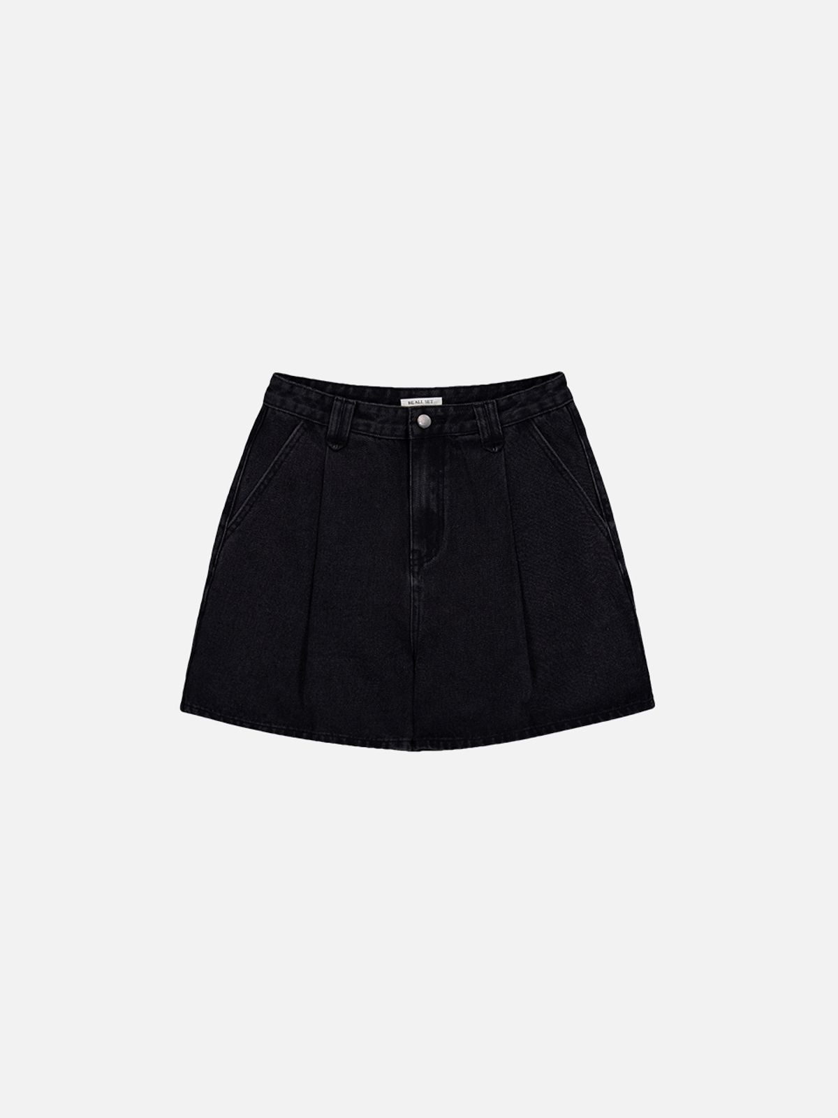 비올셋(BE ALL SET) One-Tuck Denim 5-Bermuda Pants_Black