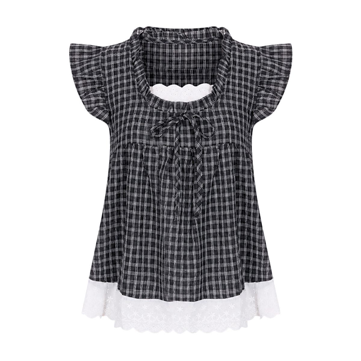 샐리(SELLY'S) 체크레이스레이어드나시블라우스_I6B-CBL031