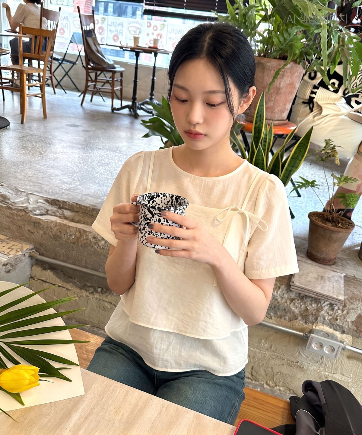 로엠(ROEM) 반팔 뷔스티에 레이어드 블라우스 RMBLG37R16