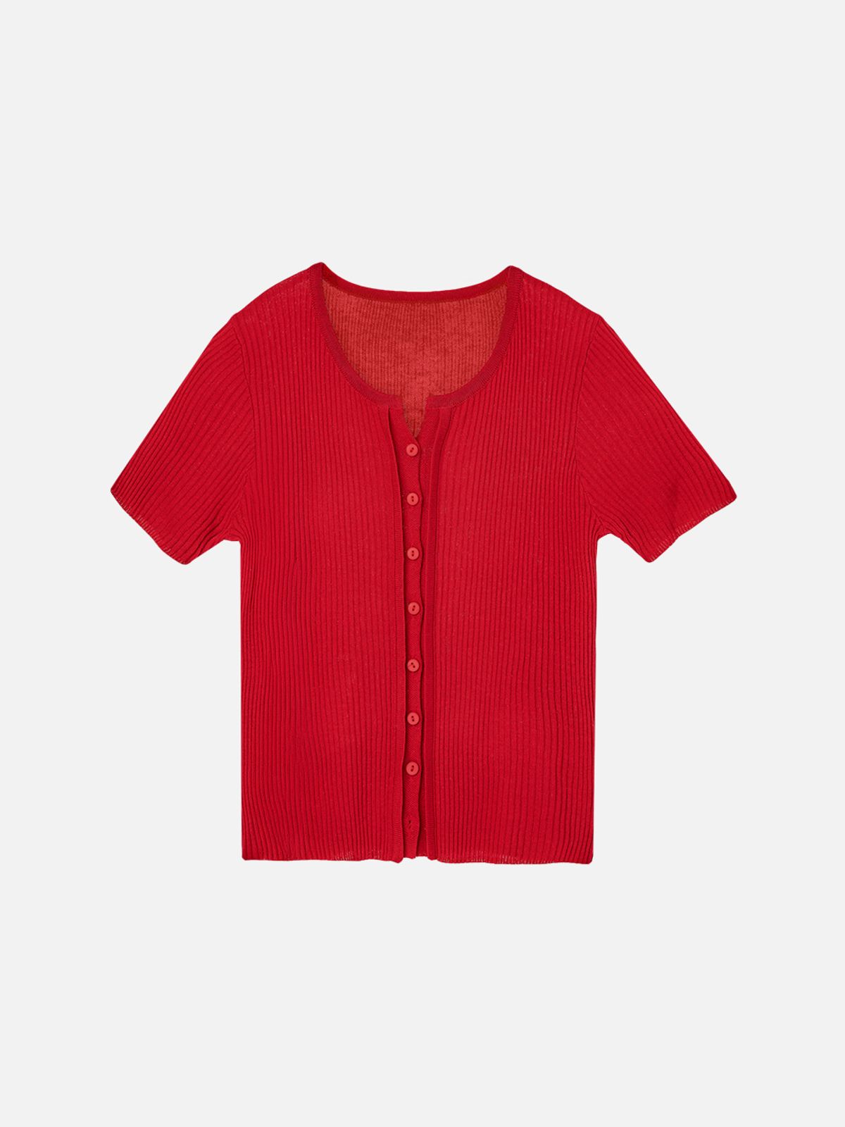 비올셋(BE ALL SET) Linen Ribbed Short-Sleeve Knit Cardigan_Red