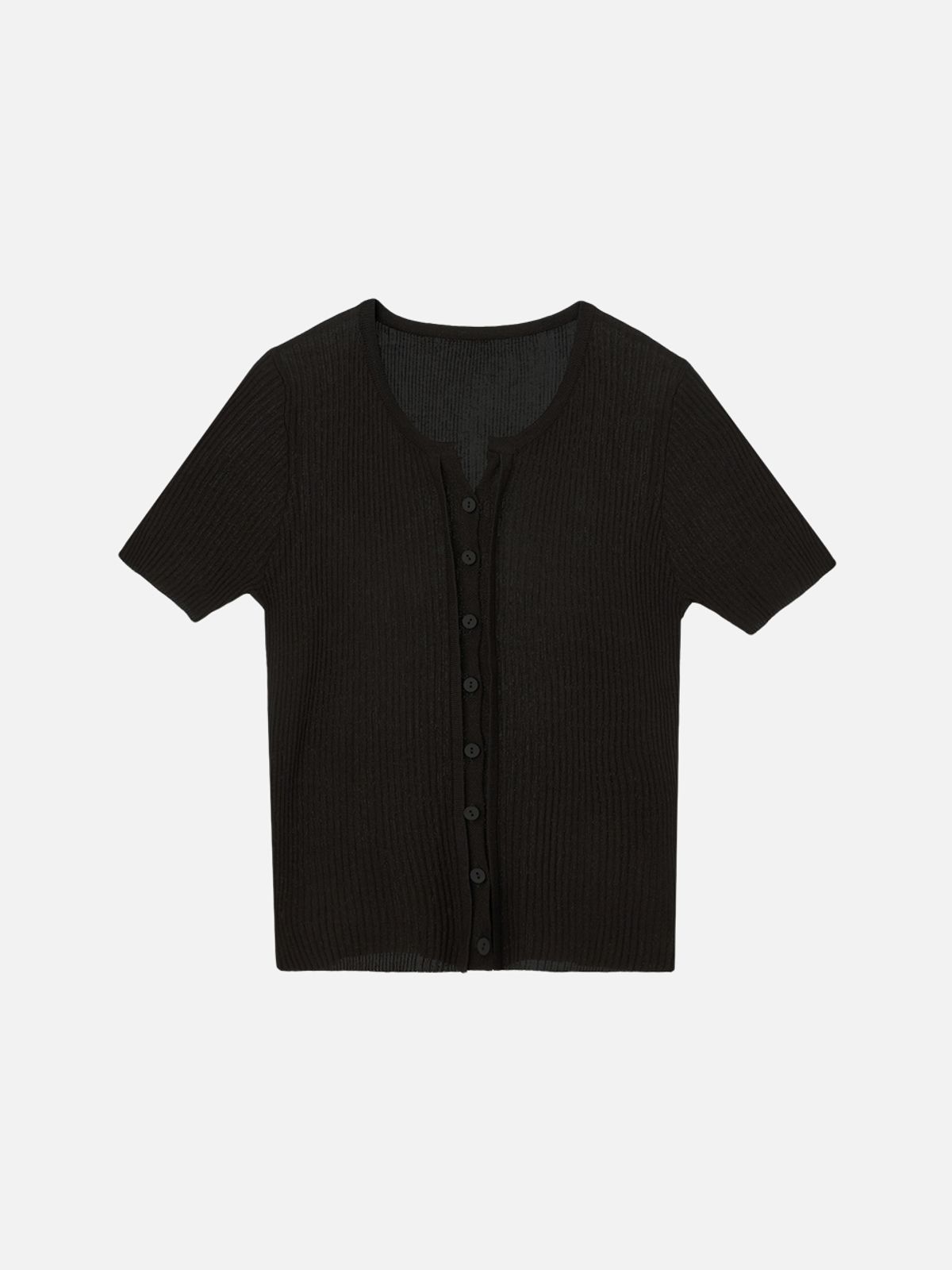 비올셋(BE ALL SET) Linen Ribbed Short-Sleeve Knit Cardigan_Black