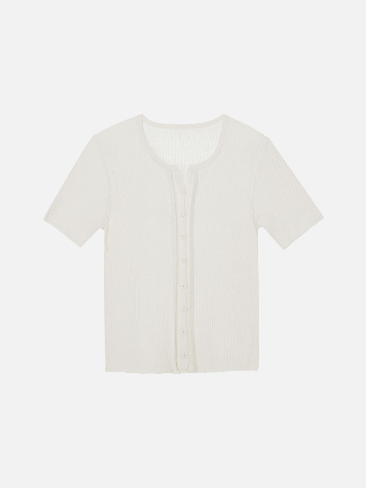 비올셋(BE ALL SET) Linen Ribbed Short-Sleeve Knit Cardigan_Ivory