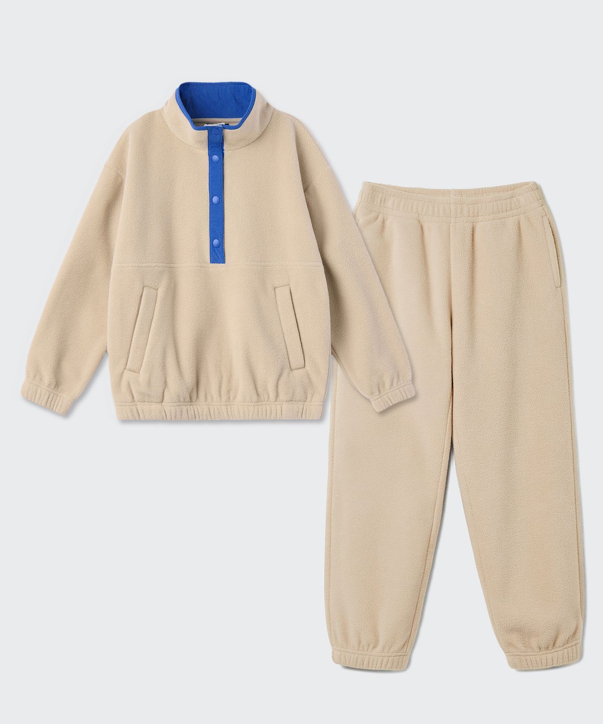 무신사 스탠다드 키즈(MUSINSA STANDARD KIDS) 오버사이즈 폴라 플리스 아노락 & 폴라 플리스 스웨트 팬츠 [더스티 베이지]