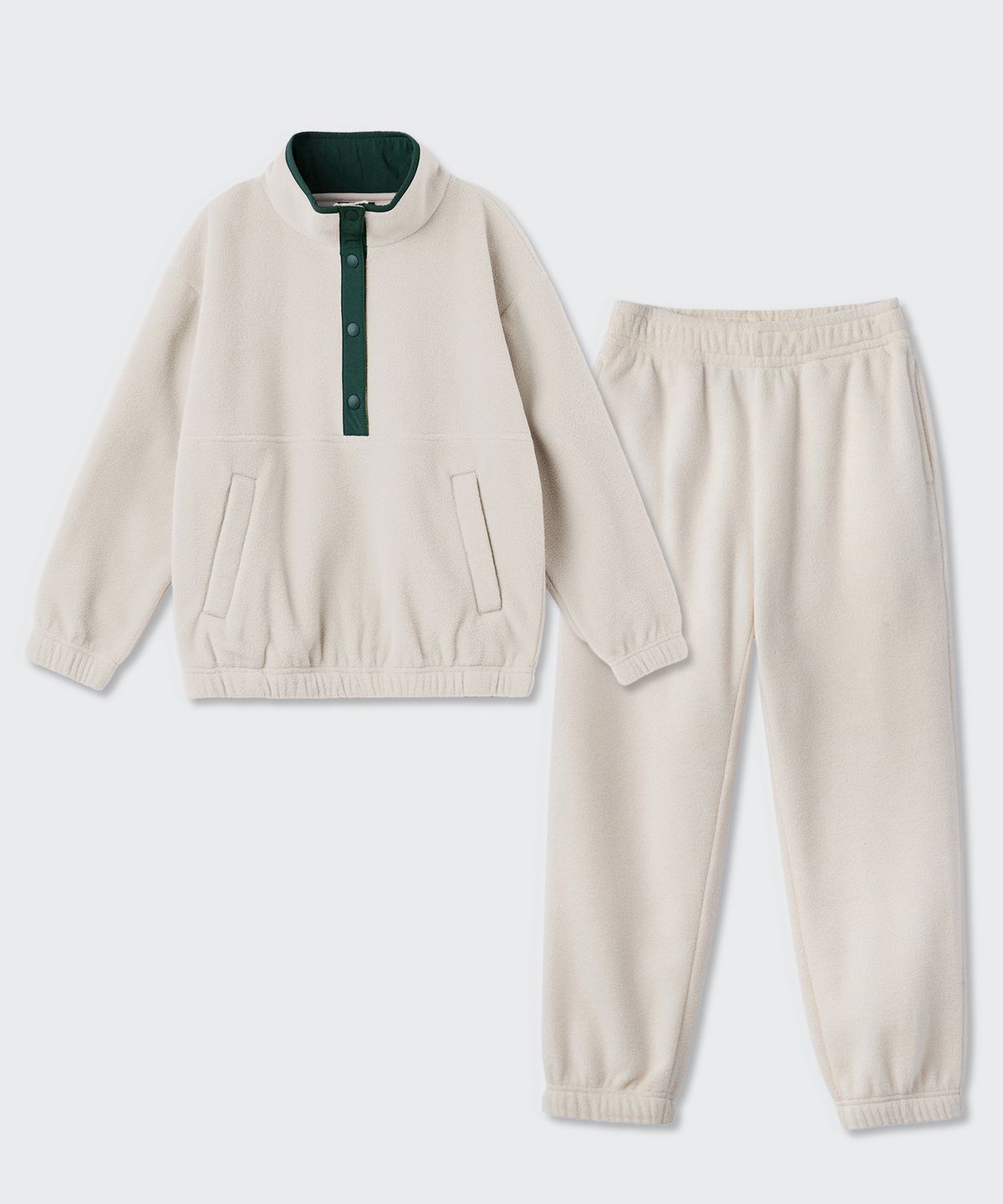 무신사 스탠다드 키즈(MUSINSA STANDARD KIDS) 오버사이즈 폴라 플리스 아노락 & 폴라 플리스 스웨트 팬츠 [크림]
