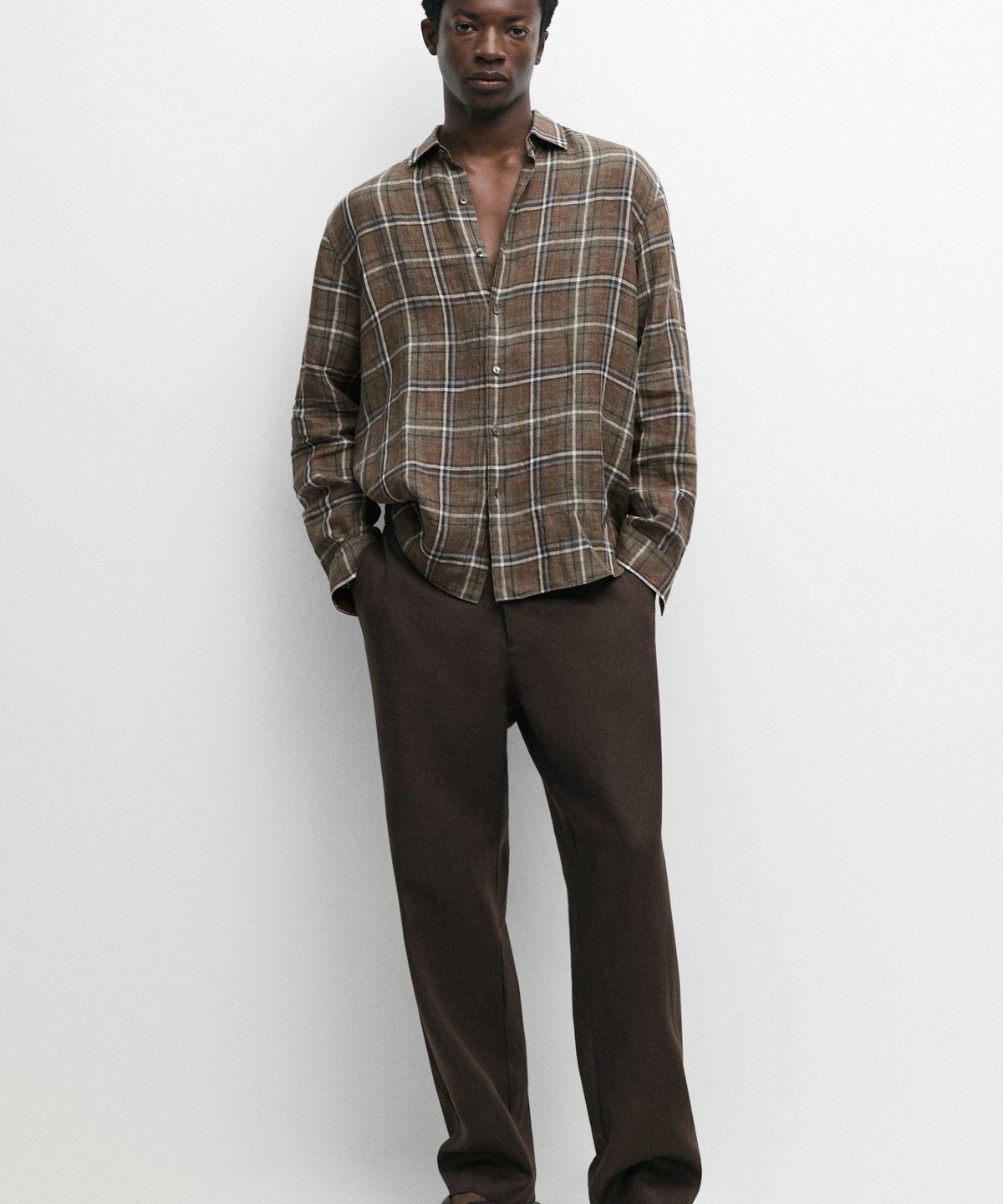 마시모두띠(MASSIMO DUTTI) 100% 린넨 레귤러핏 체크 셔츠