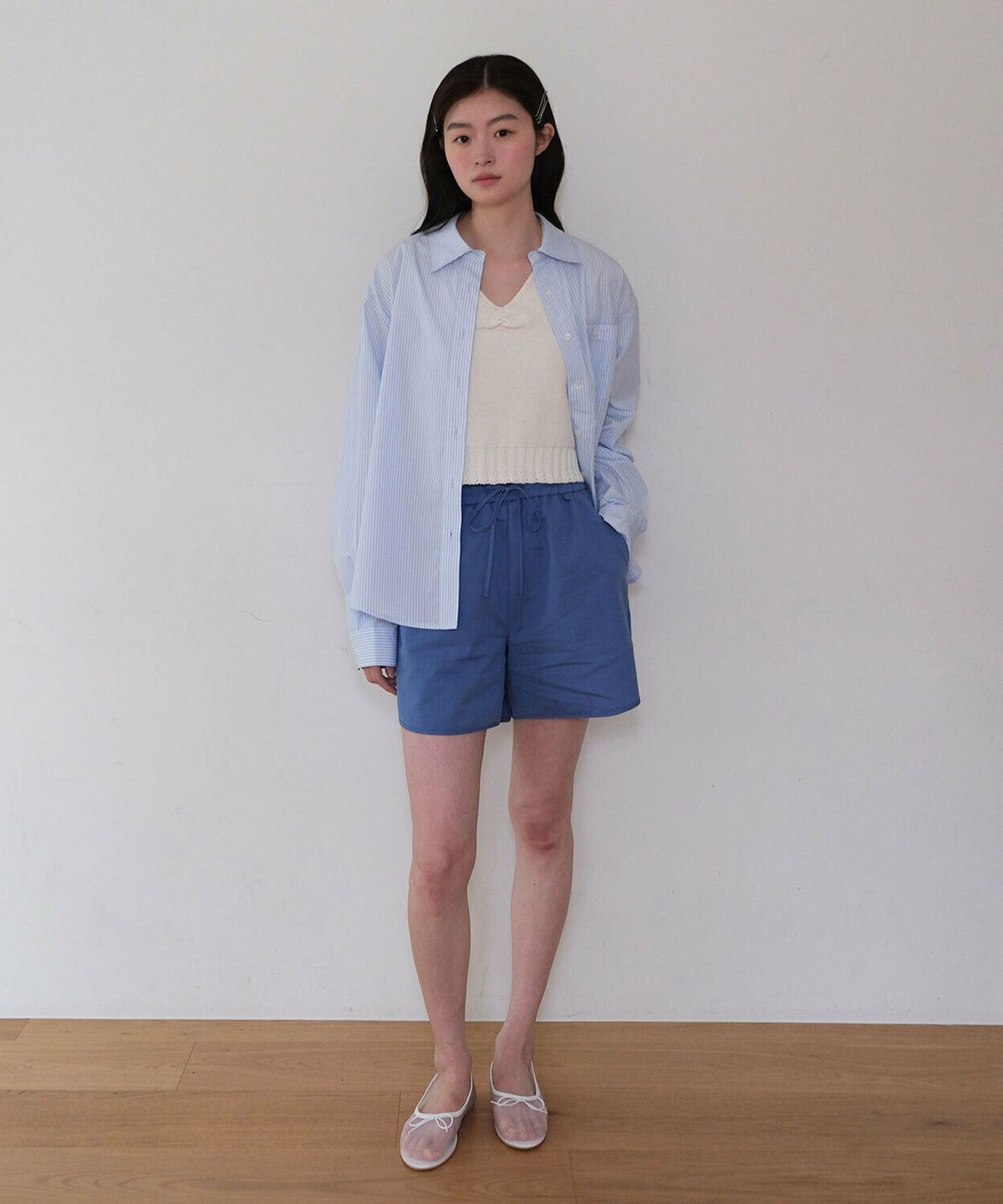 모의(MOUI) Banding ribbed shorts (BLUE)