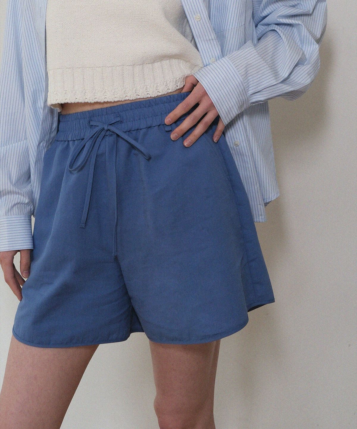 모의(MOUI) Banding ribbed shorts (BLUE)
