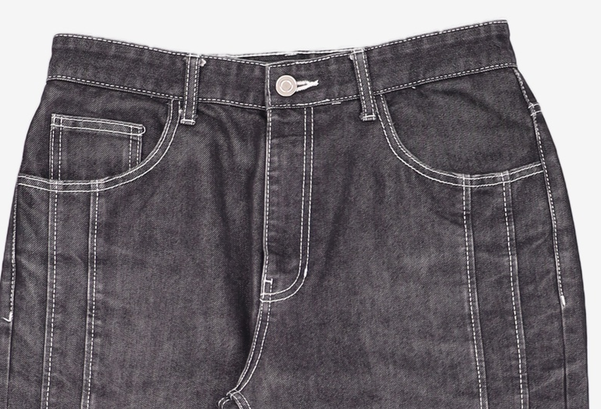 가먼트레이블(GARMENT LABLE) Stitch Straight Jeans - Black L