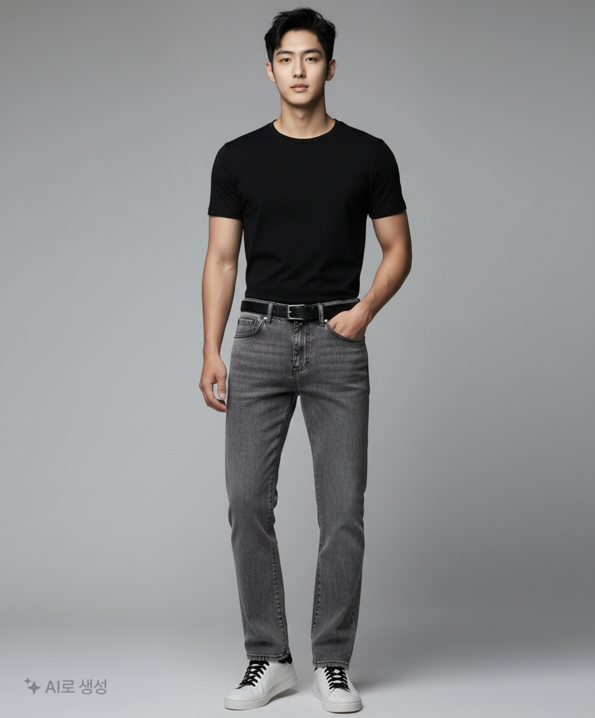 랩원오원(LAB101) 사이드 컷 스톤워시 스트레이트 데님 팬츠 (DARK GREY) 77.5
