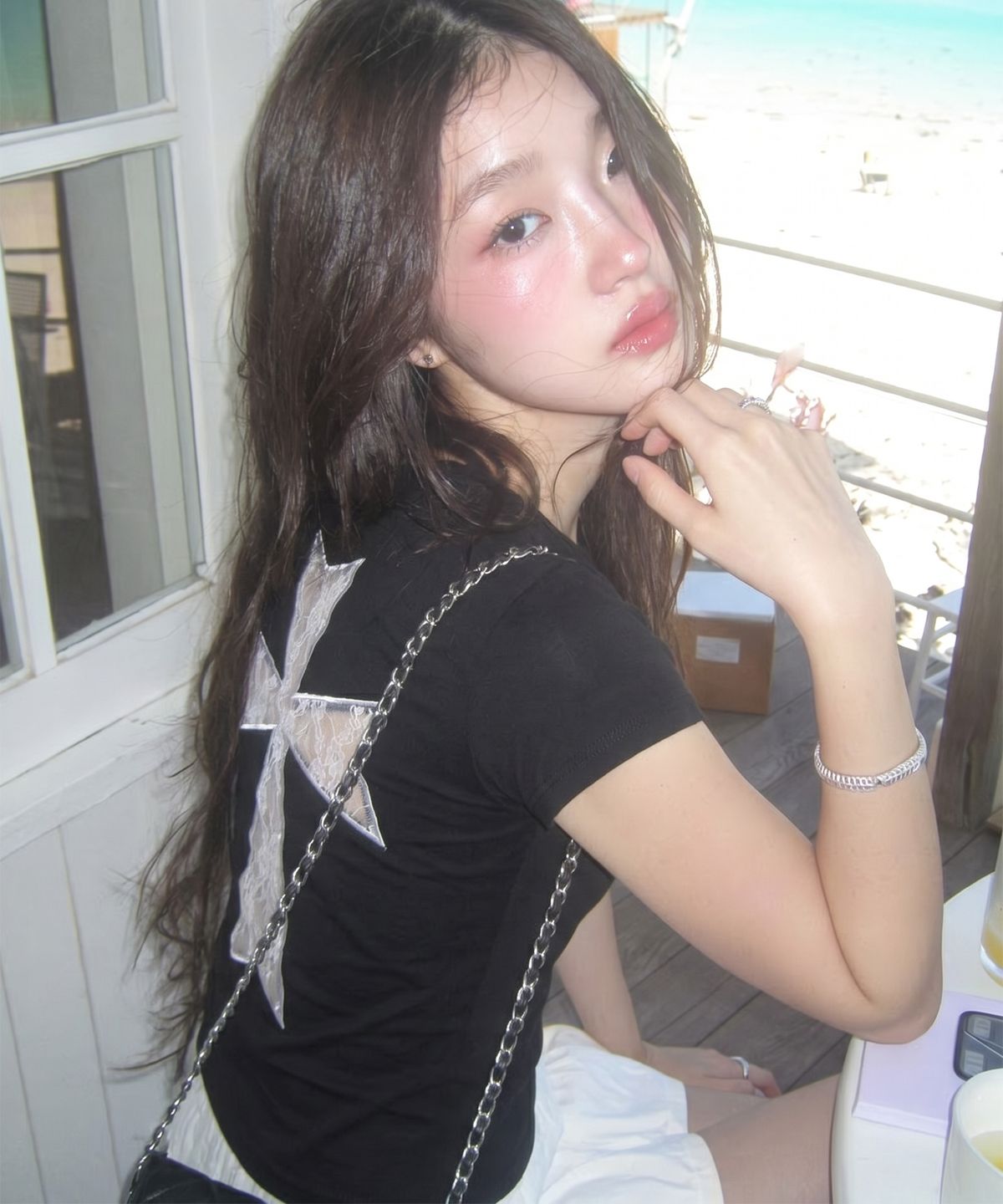 그레이버(GRAVER) [WOMAN]LACE BACK CROSS 반팔티_2color