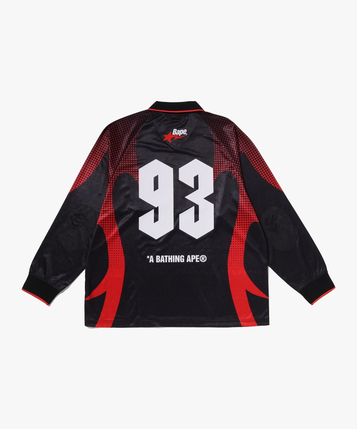 베이프(BAPE) 에이프 플레임 모노그램 자카드 로고 릴렉스트 핏 풋볼 저지(M) BLACK