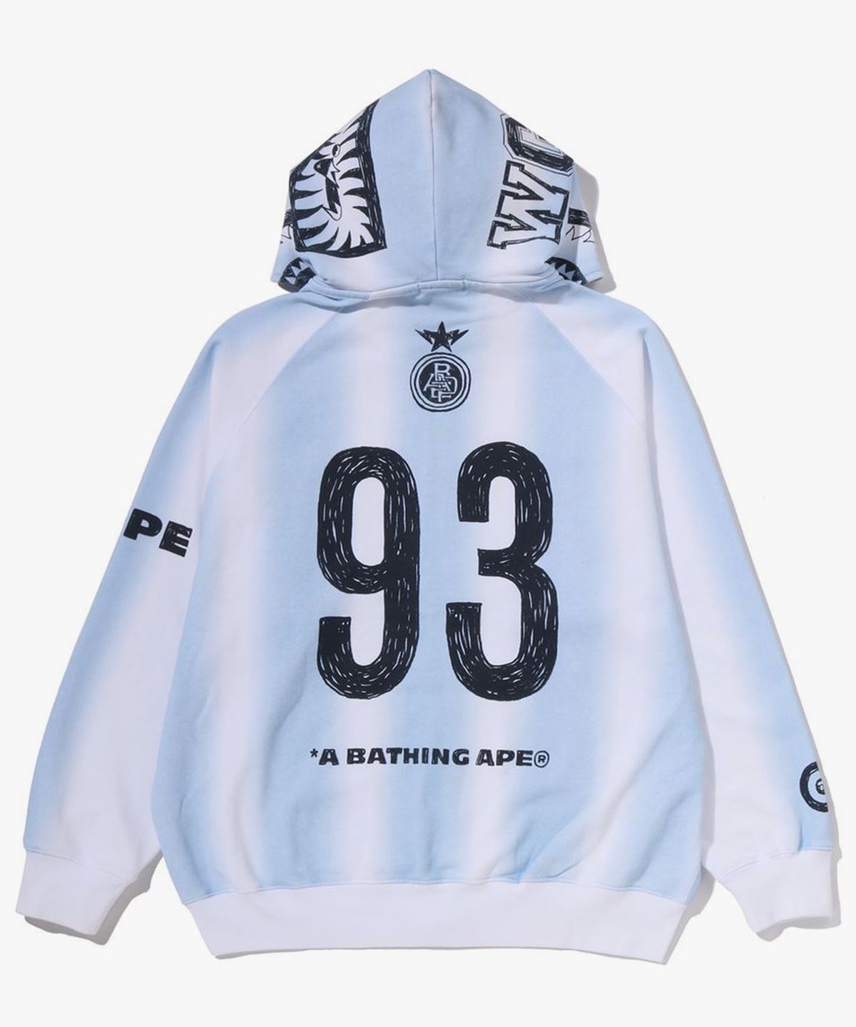 베이프(BAPE) 핸드 드로우 풋볼 샤크 릴렉스드 핏 풀 집 후드(M) WHITE