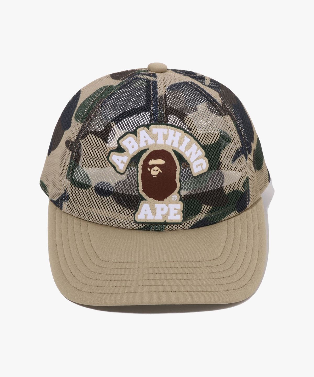 베이프(BAPE) 퍼스트 카모 콜리지 엠브로더리 패치드 메쉬 캡 YELLOW