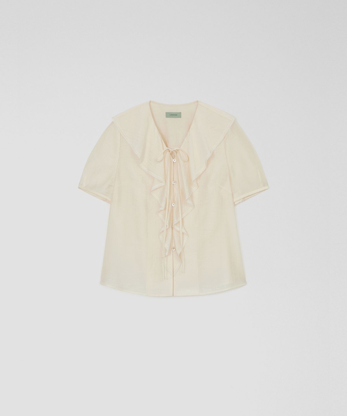 르메메(LEMEME) Ruban Frill Half Sleeve Blouse_2colors