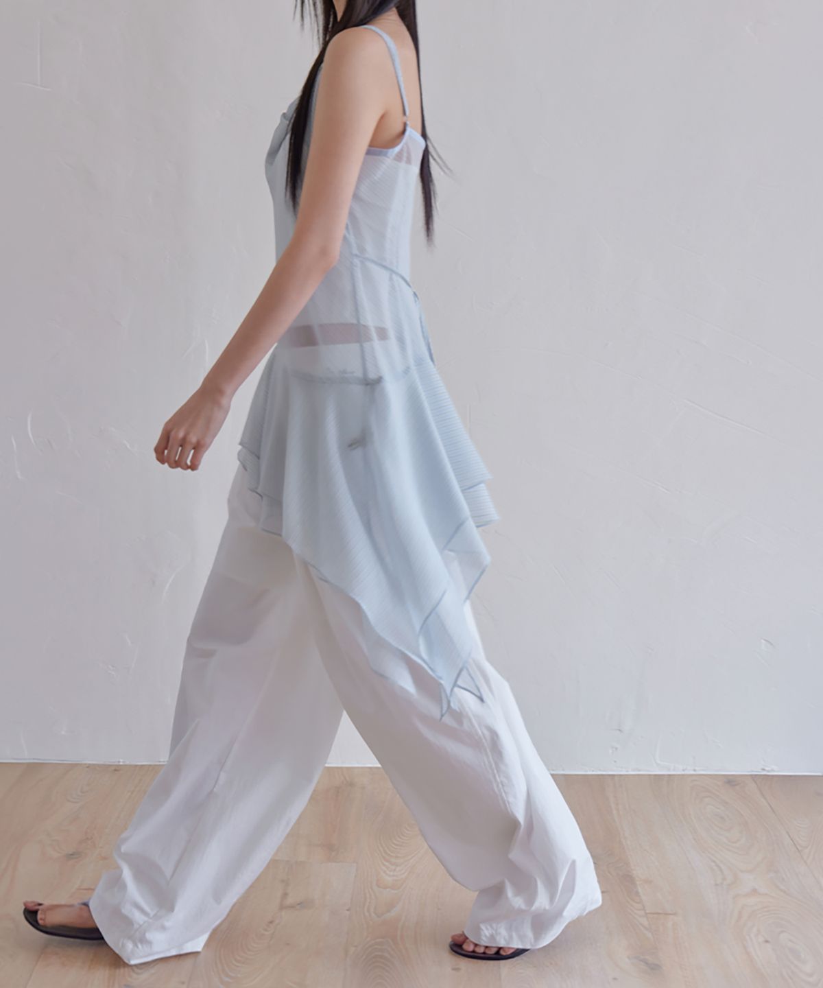런던다다(LONDONDADA) Sheer Flare Layered Dress, BLUE