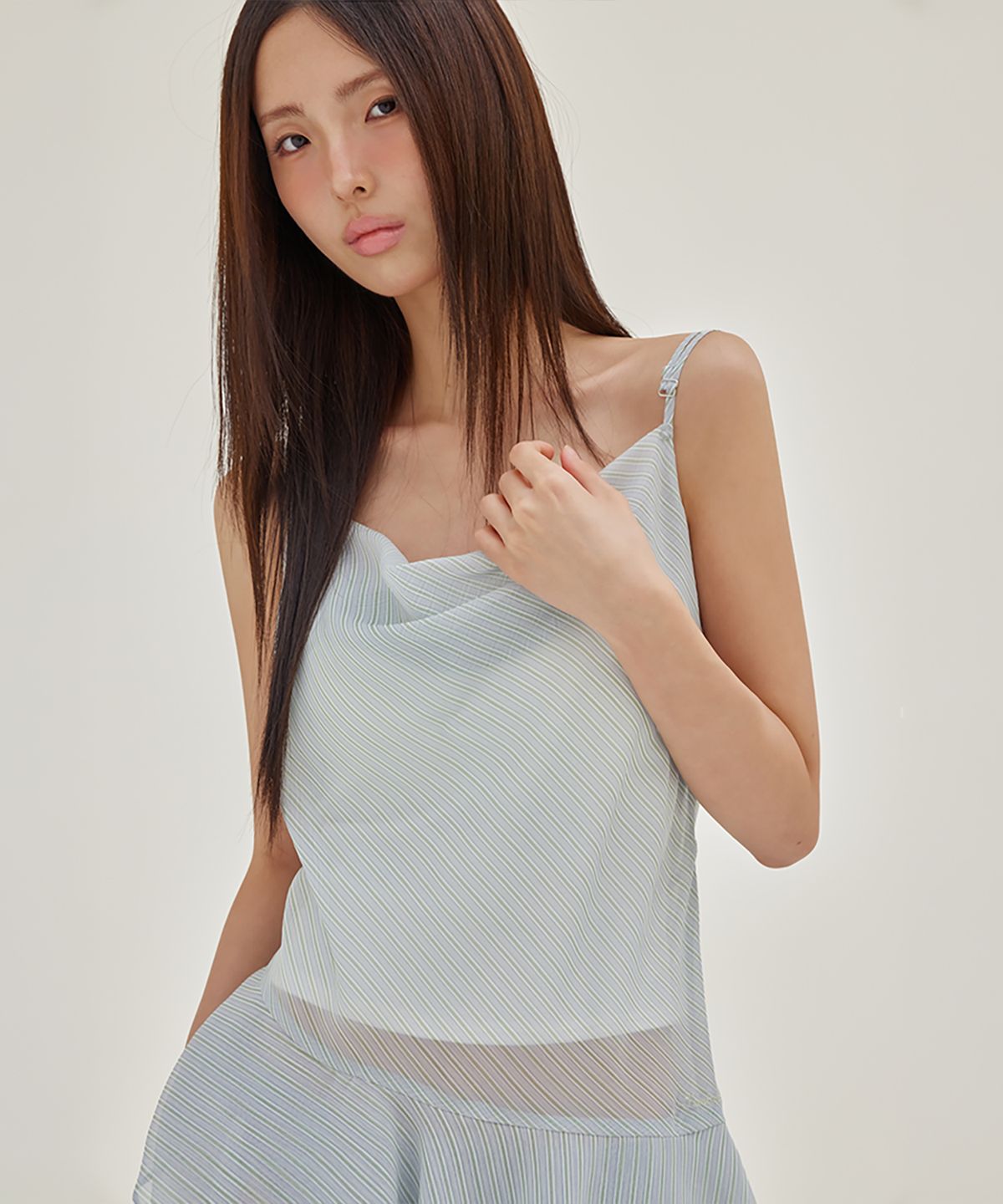 런던다다(LONDONDADA) Sheer Flare Layered Dress, GREY