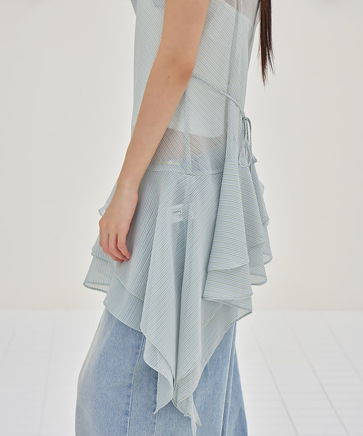 런던다다(LONDONDADA) Sheer Flare Layered Dress, GREY