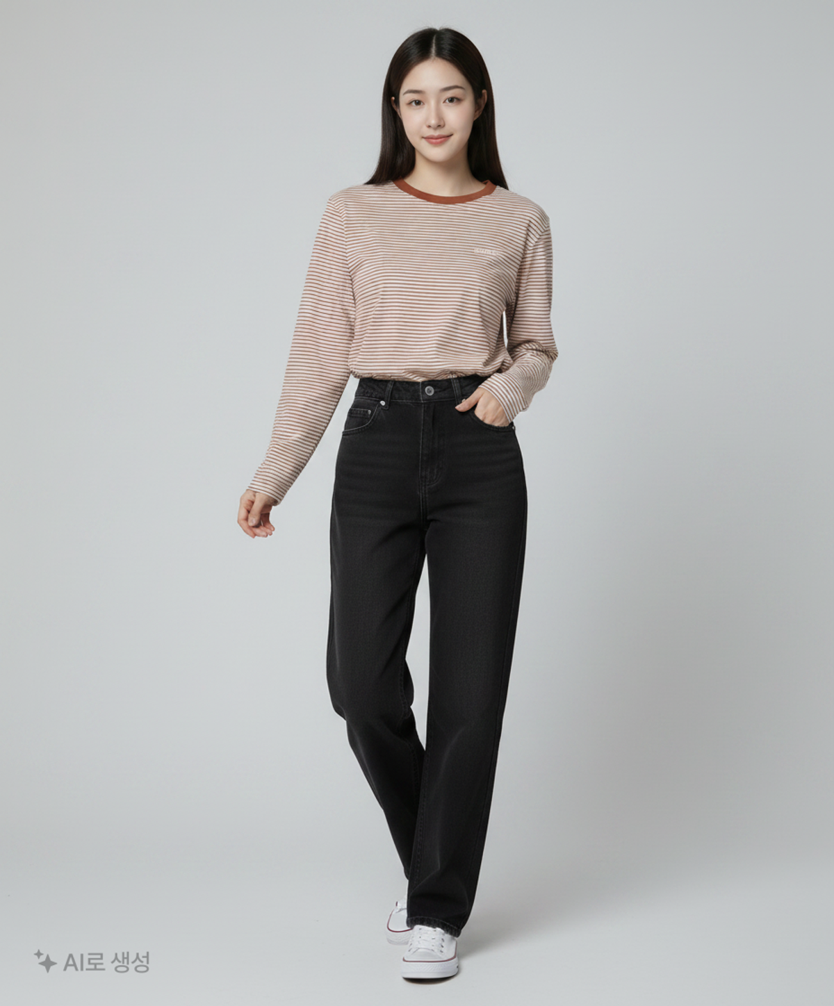 클로티(CLOTTY) STRIPE JELLY PATCH LONG SLEEVE BROWN(CY2AFFT553A) FREE