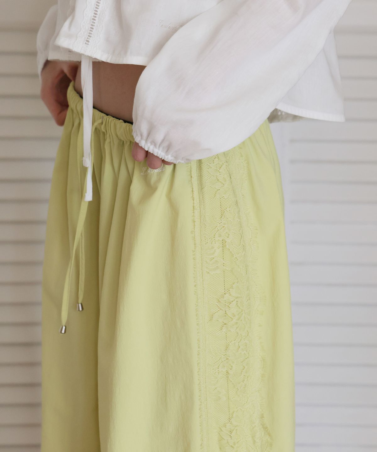 런던다다(LONDONDADA) Summer Lace Line Wide Pants, LIME