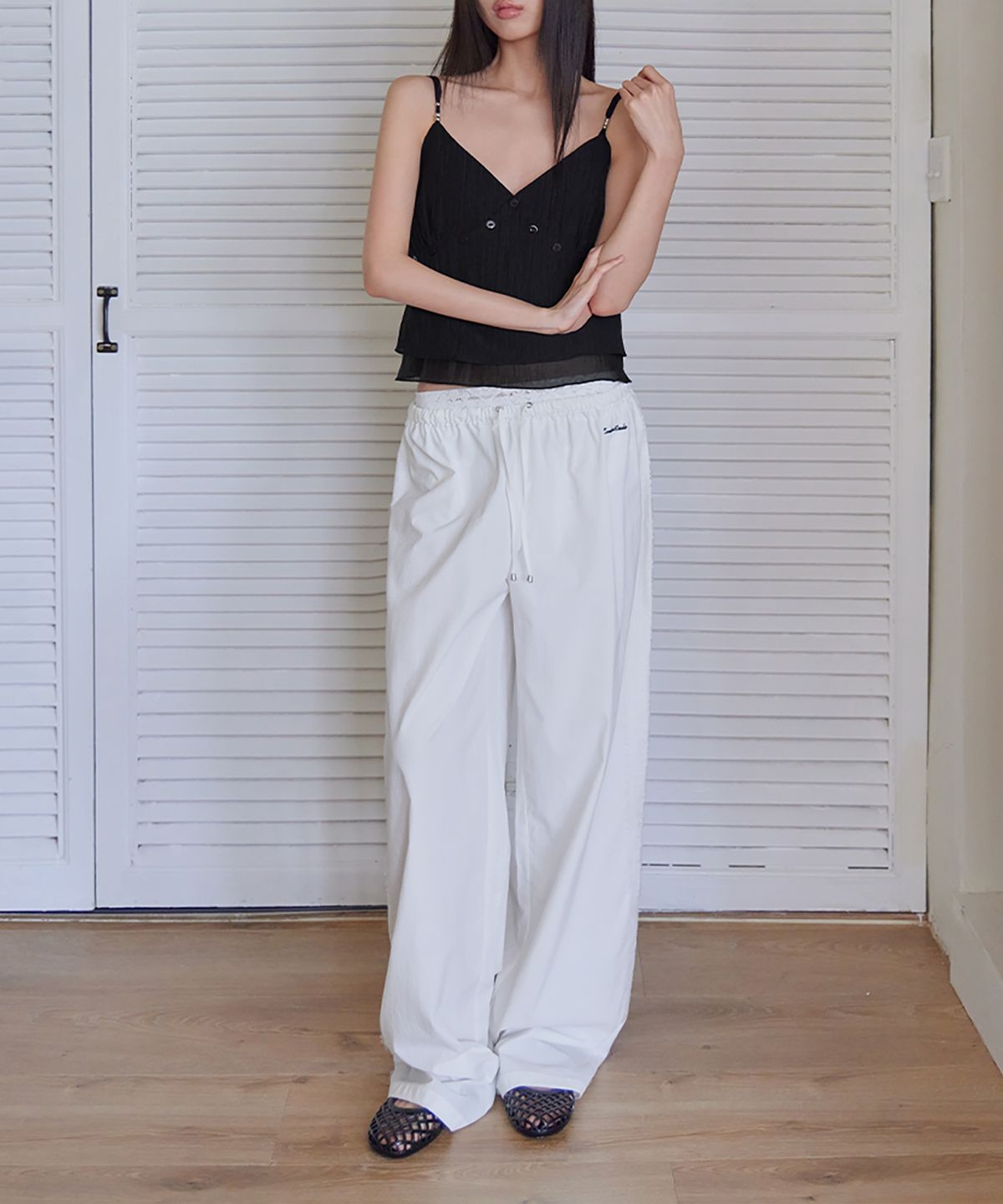 런던다다(LONDONDADA) Summer Lace Line Wide Pants, WHITE