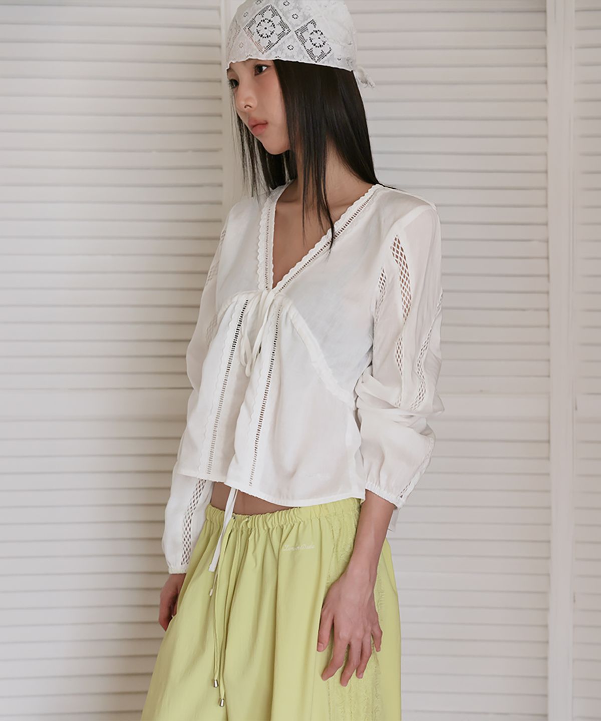 런던다다(LONDONDADA) Summer Lace Linen Blouse, WHITE