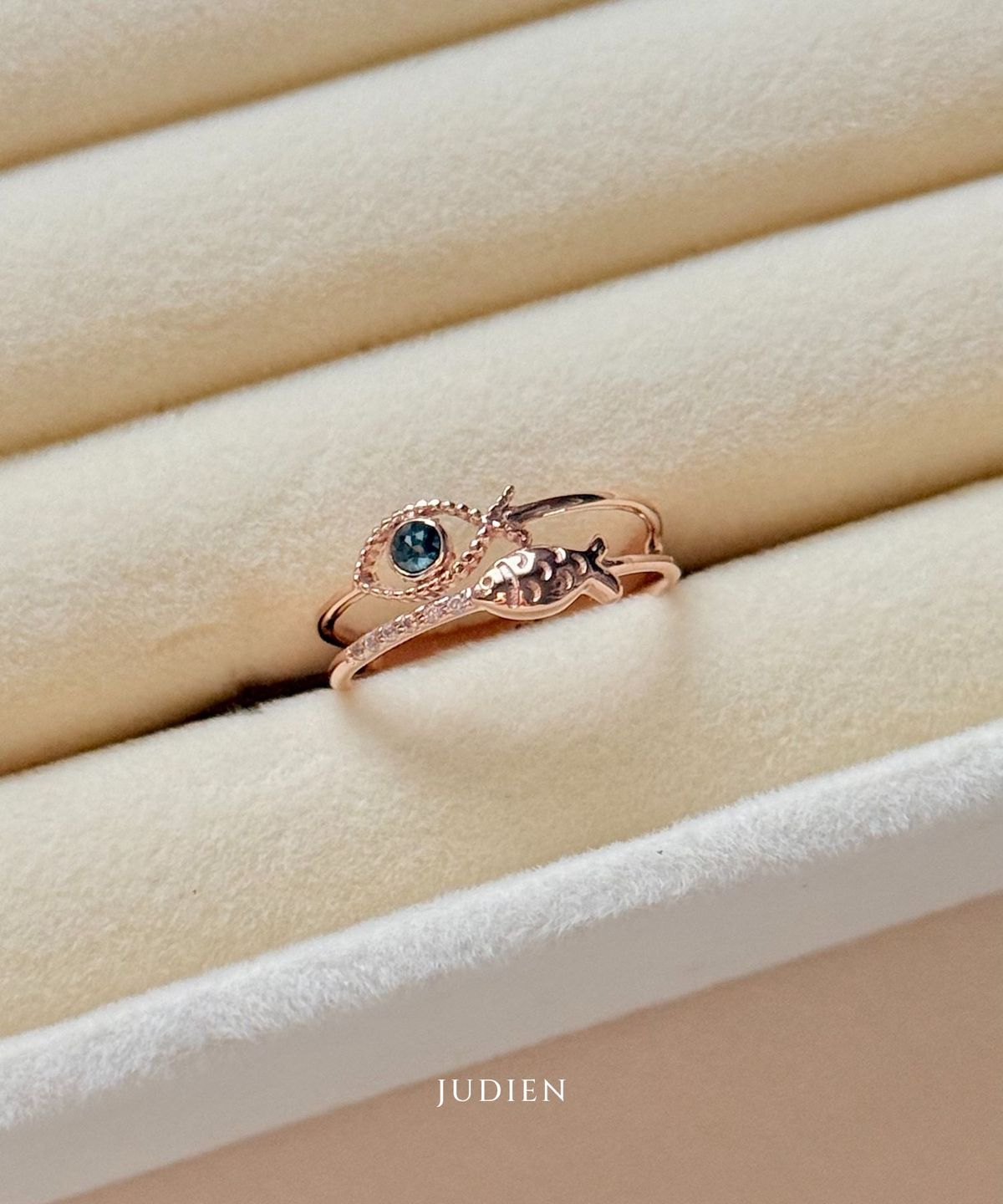 주디엔(JUDIEN) 14k 18k 블루 러프다이아 물고기 반지
