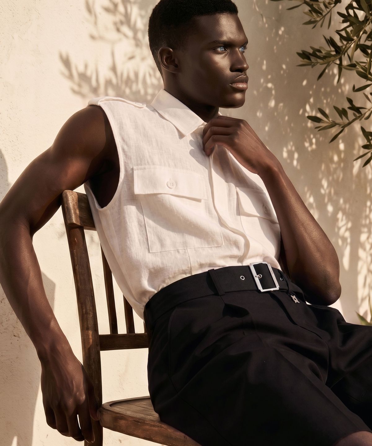 언티지(UNTAGE) 린넨 사파리 민소매 셔츠[White(UNISEX)]_UTS-SS21