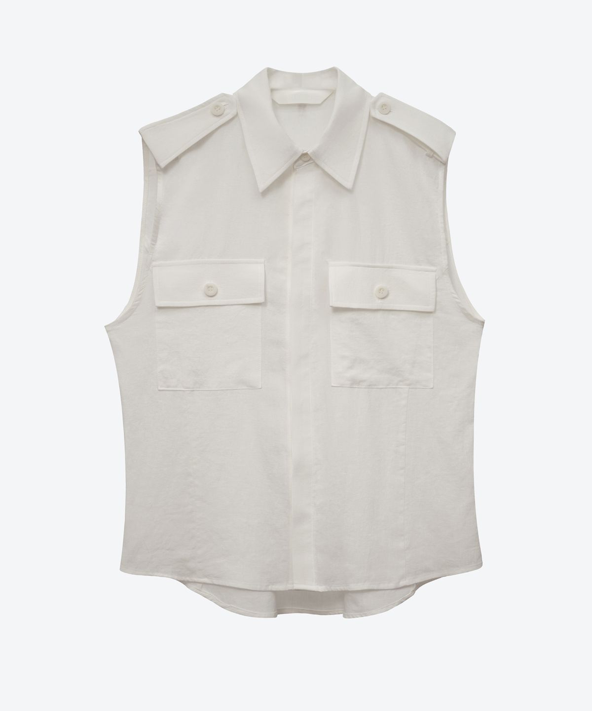 언티지(UNTAGE) 린넨 사파리 민소매 셔츠[White(UNISEX)]_UTS-SS21