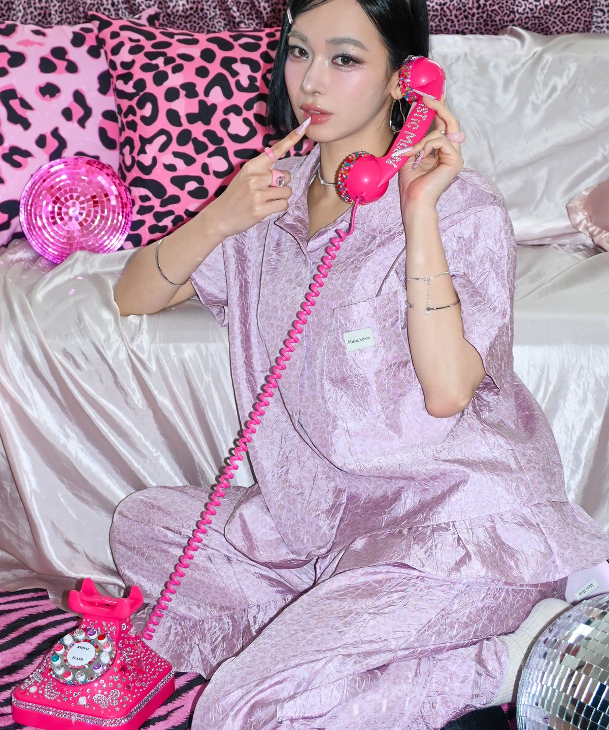 미스틱문(MISTIC MOON) [단독 컬러] 호피 레오파드 클럽 파자마 팬츠 (PINK)
