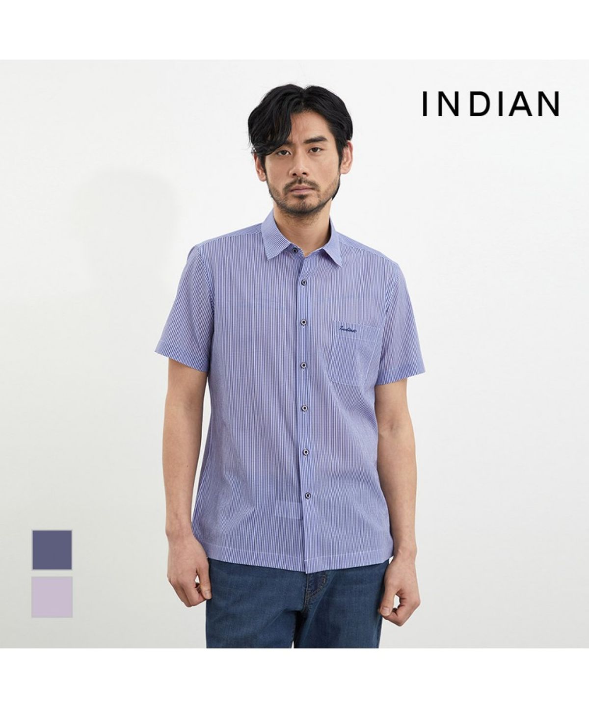 인디안(INDIAN) 투톤 스트라이프 프린트 셔츠_MITNS4M2441