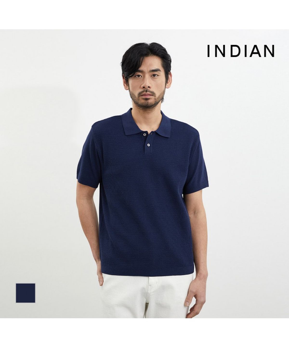 인디안(INDIAN) 솔리드 폴로에리 반팔 니트_MIVBS4M2371